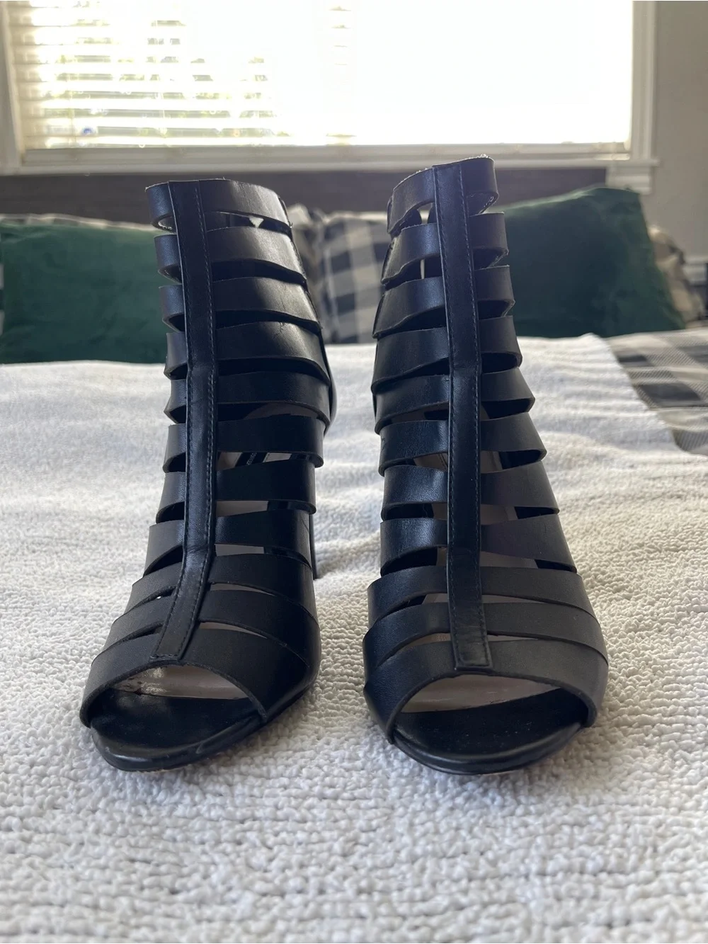 INC International Concepts Black Strappy Peep-Toe Heels